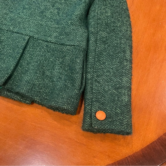 Smythe Les Vestes Double Breasted Tweed Funnel Neck Blazer 8 Virgin Wool Green - Picture 10 of 16